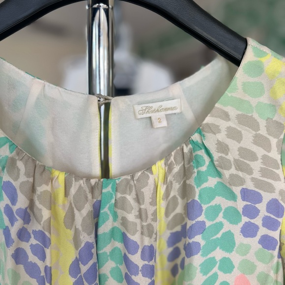 Shoshanna Pastel Watercolor Pink Mint Green Yellow Blue Mini Dress Sz 2 - Picture 3 of 5